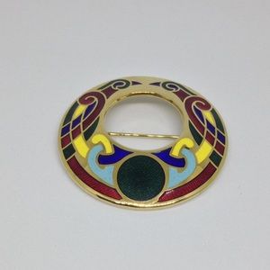 Vtg Celtic Enamel Open Circle Brooch Cloak Pin